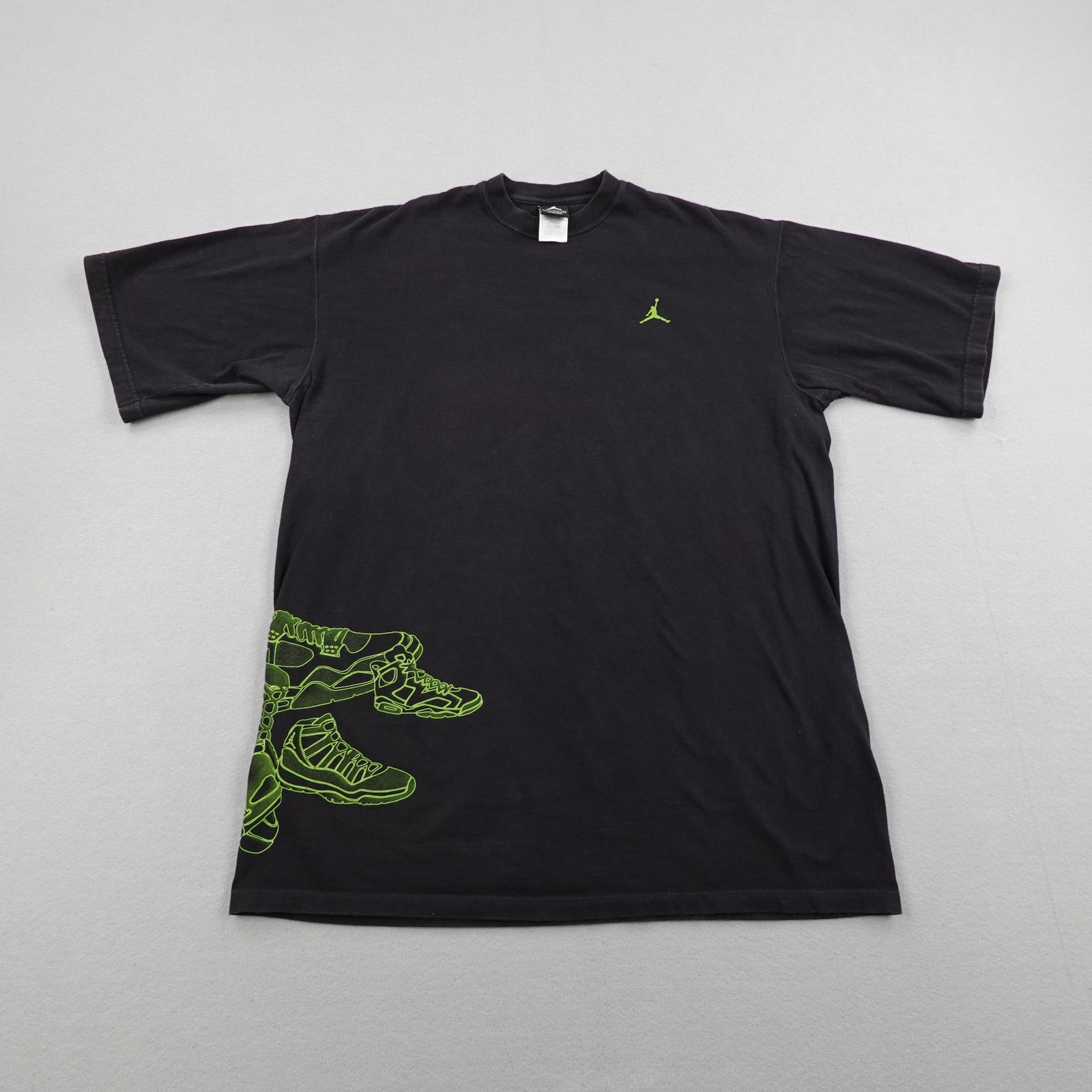 Vintage Jordan Shirt Mens Large Black Green Sneaker Shoes Jumpman Basketball Y2K