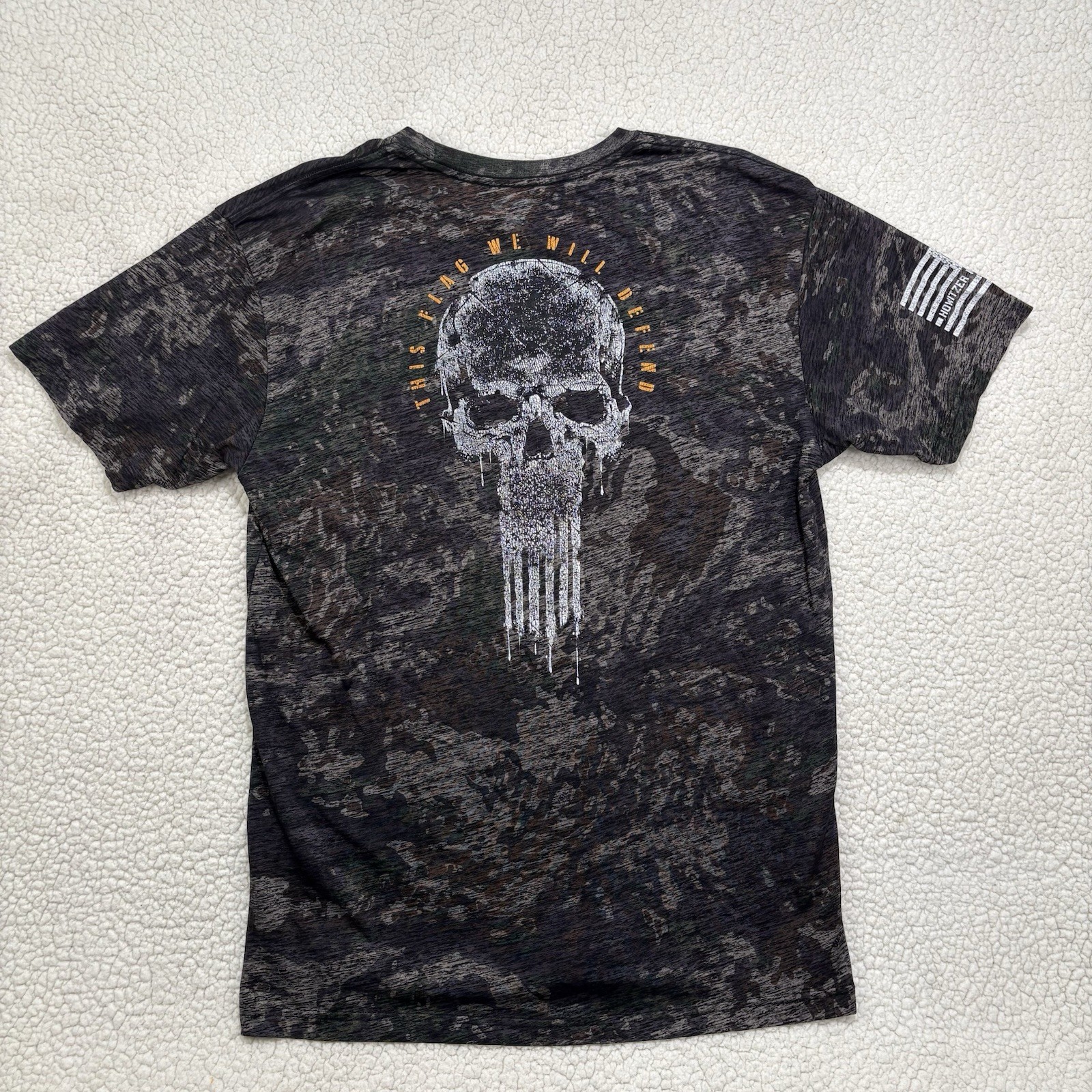 Howitzer Alpha Patriot Camo T-Shirt Mens 2XL Skull American Flag We Will Defend