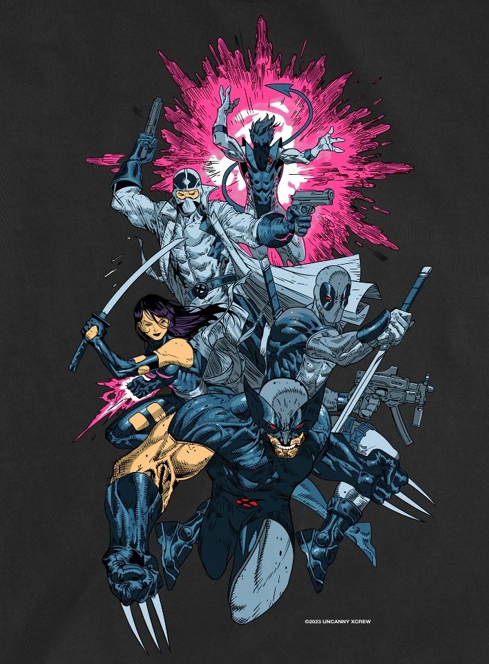 Uncanny X-Force Tee Shirt x-men wolverine psylocke deadpool whitegold industries