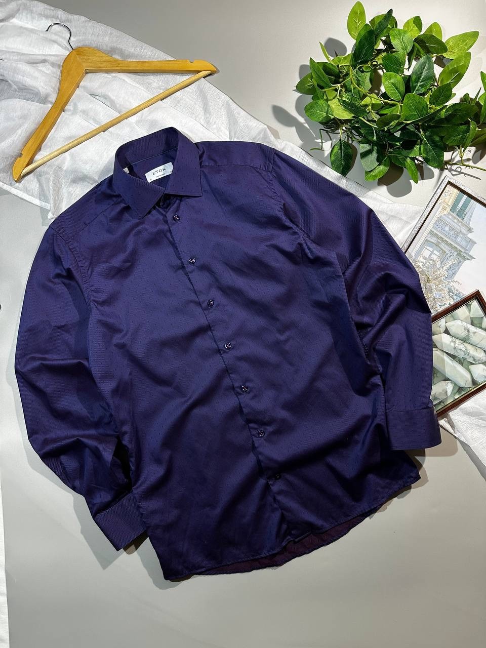 Eton Contemporary Fit Shirt Purple Micro Pattern Textured Cotton Size 40/15 3/4
