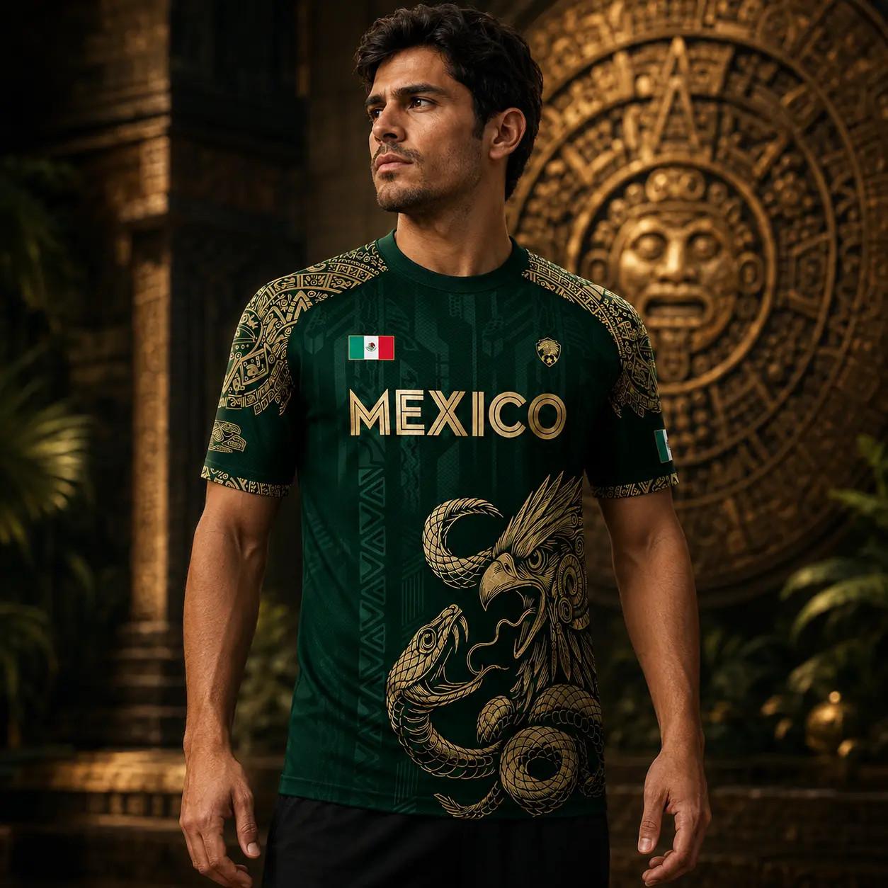 Unisex Mexico National Team Jersey Shirts – Aztec Eagle Snake Graphic Sports Tee