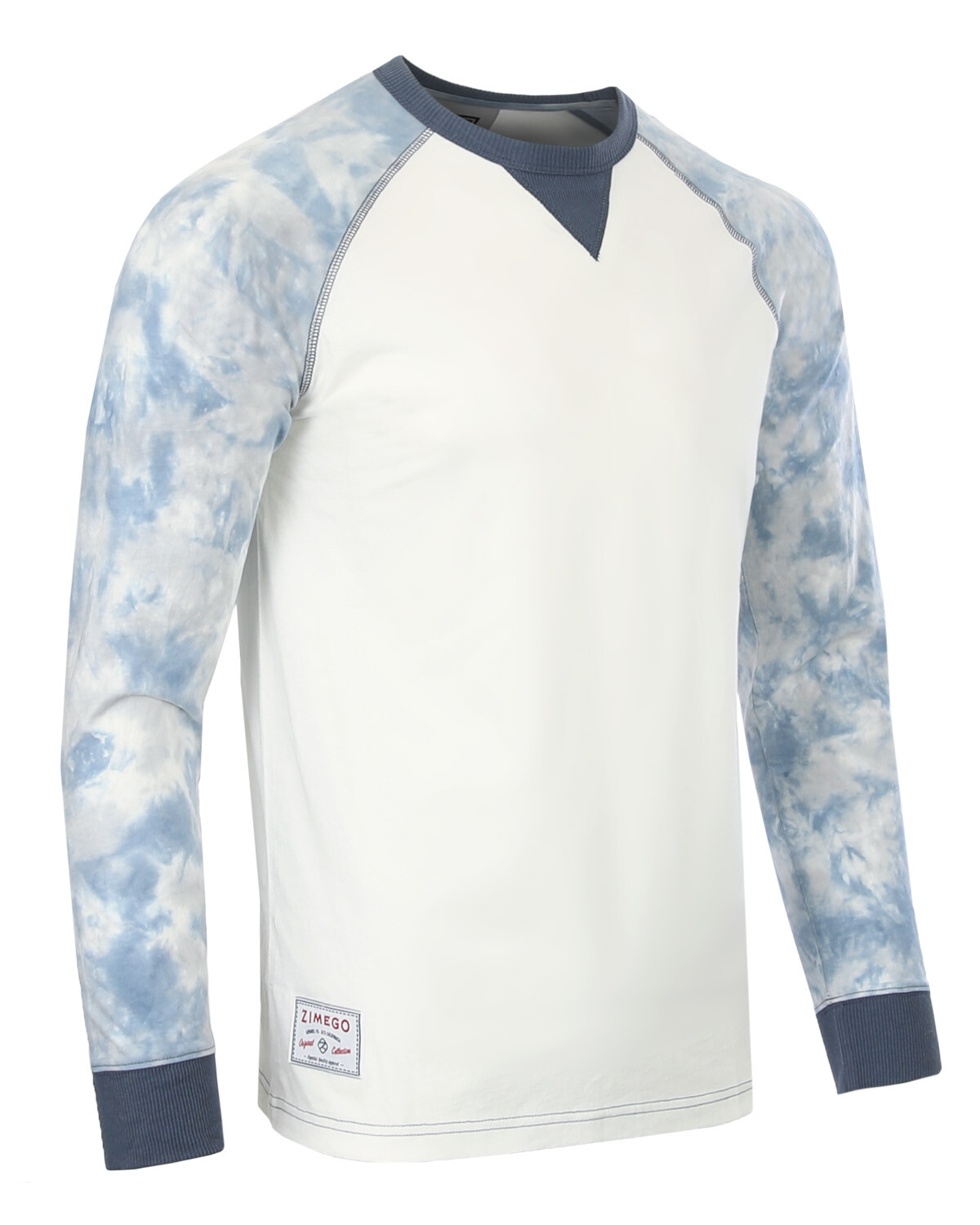 ZIMEGO Men’s Crewneck Raglan Long Sleeve Shirt with Color Block Tie Dye Sleeve