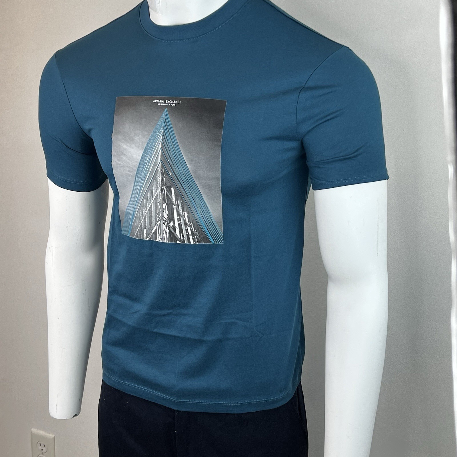 Armani Exchange Men Crewneck Short Sleeve Regular Fit T-shirt Aegean Blue Logo