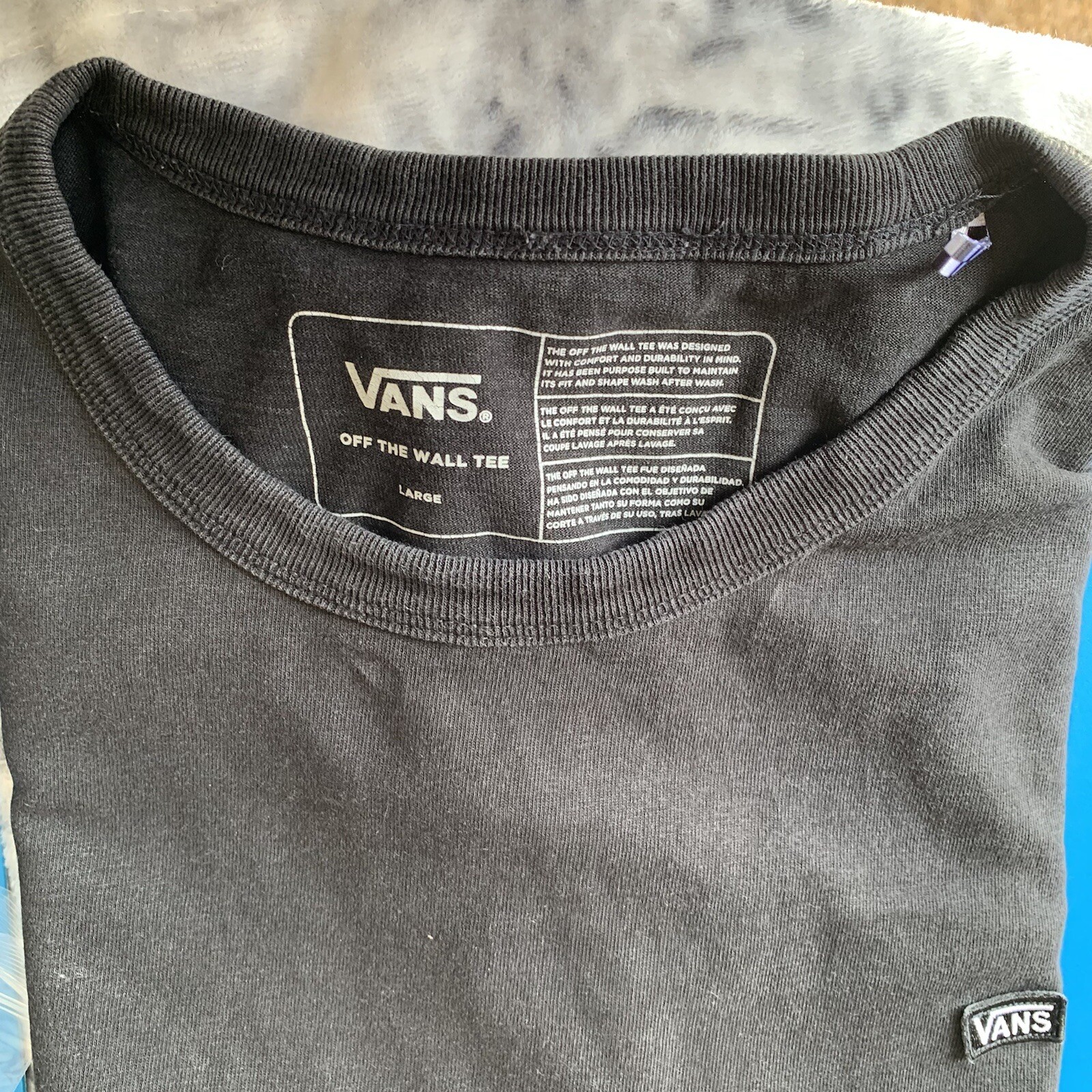 Vans Original Classic Black White Mini Spell Out Logo Thick Cotton Tshirt Tee L