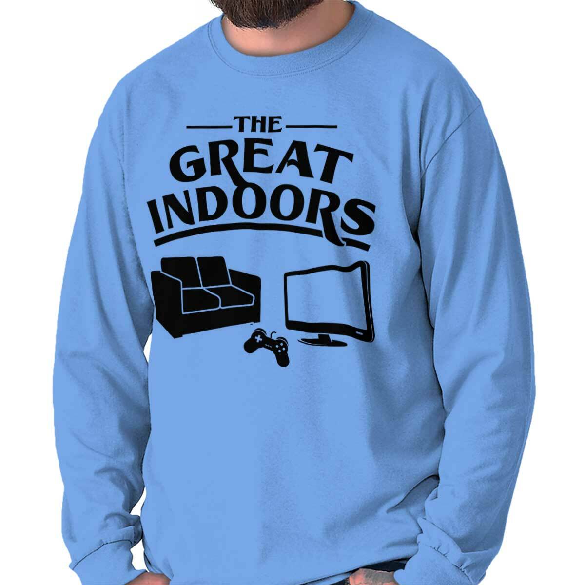 Funny Video Game The Great Indoors Introvert Mens Long Sleeve Crew Neck T Shirt