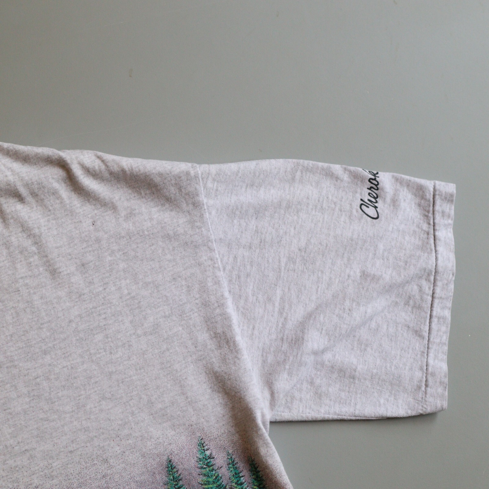 Vintage Cherokee NC Native Indian Graphic T Shirt Mens XL AOP Habitat Gray