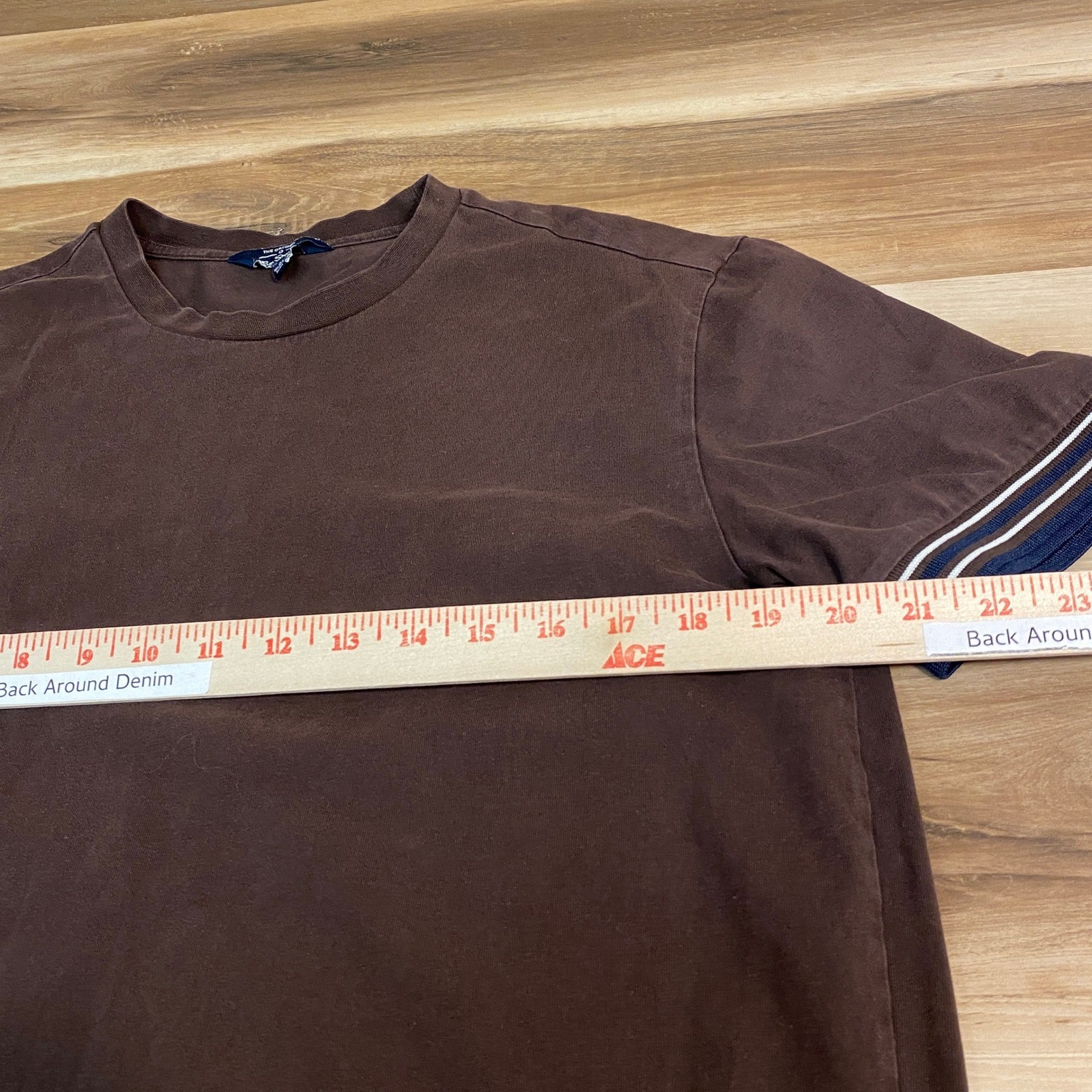 Ben Sherman T Shirt Mens Medium Brown Double Stripe Sleeve Crew Neck Size M