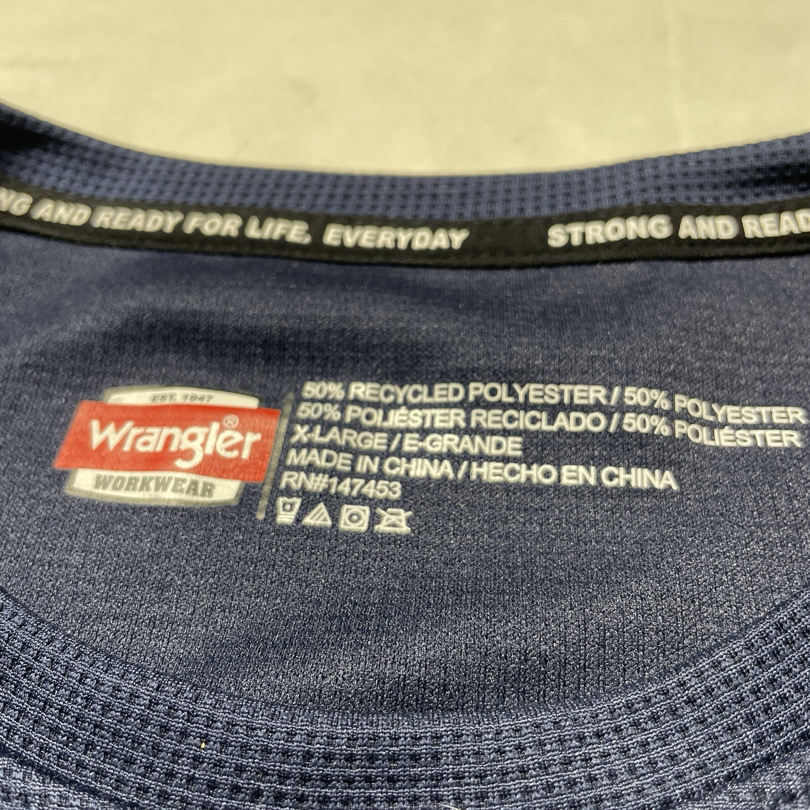 Wrangler Workwear Base Layer T-Shirt Mens XL Blue Zip Pocket Thermal Long Sleeve