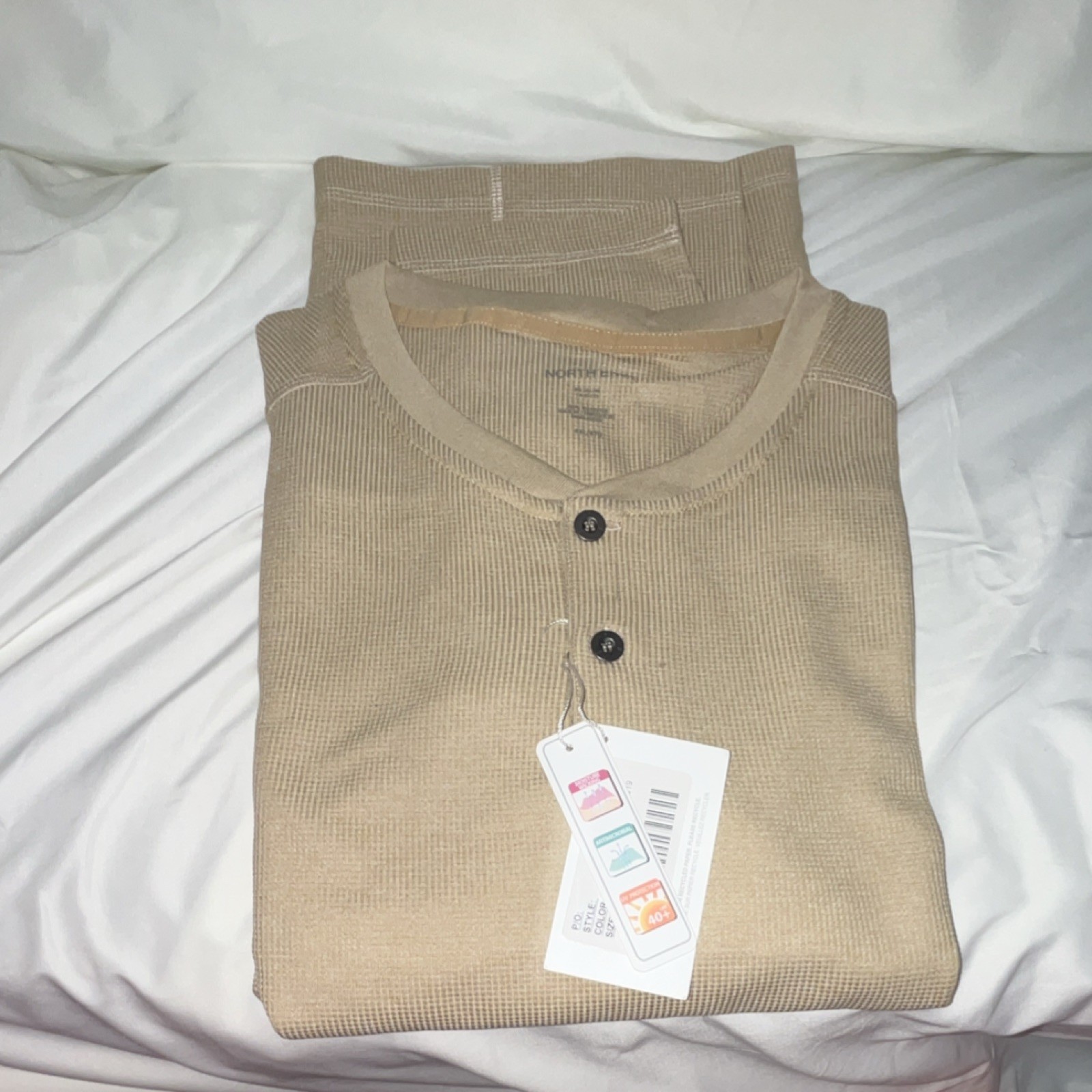 North End Beige Ribbed men’s shirt Button Closure Polyester Spandex