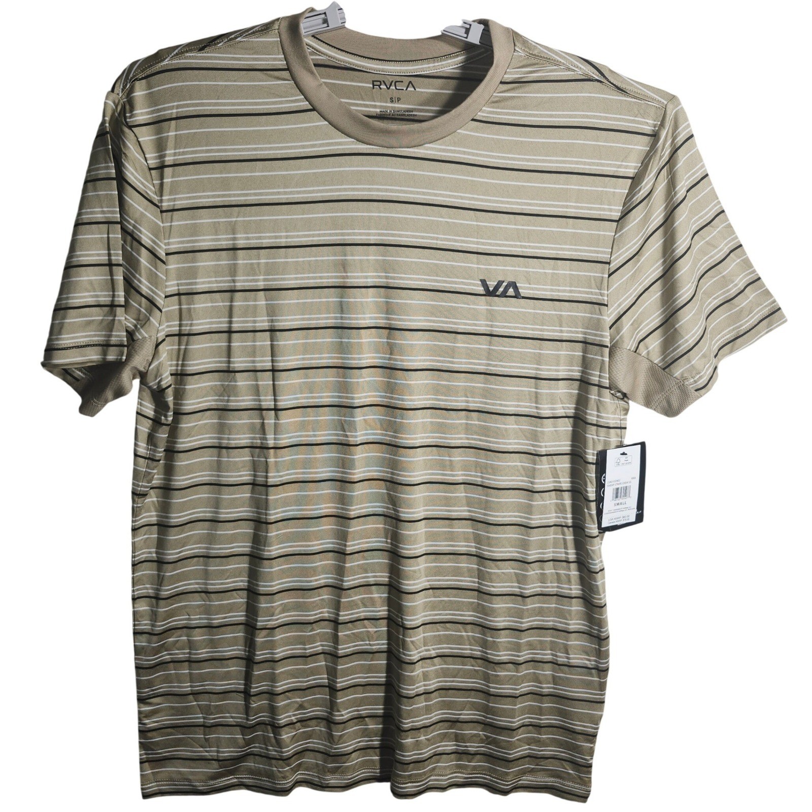 RVCA Sweep Stripe Crew SS Shirt Mens Small Tan Black White Logo