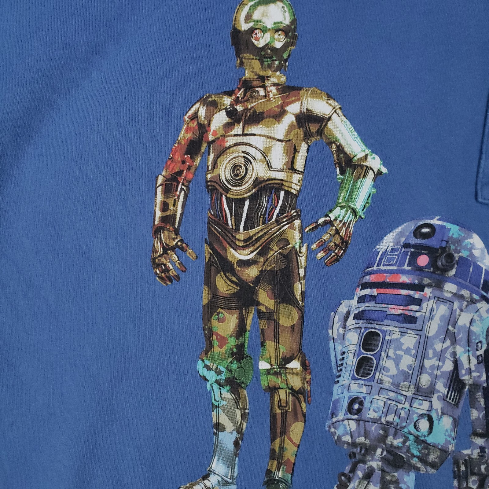 Star Wars Shirt Mens Large Blue Uniqlo UT C3PO R2D2 Droids Big Graphic Graffiti