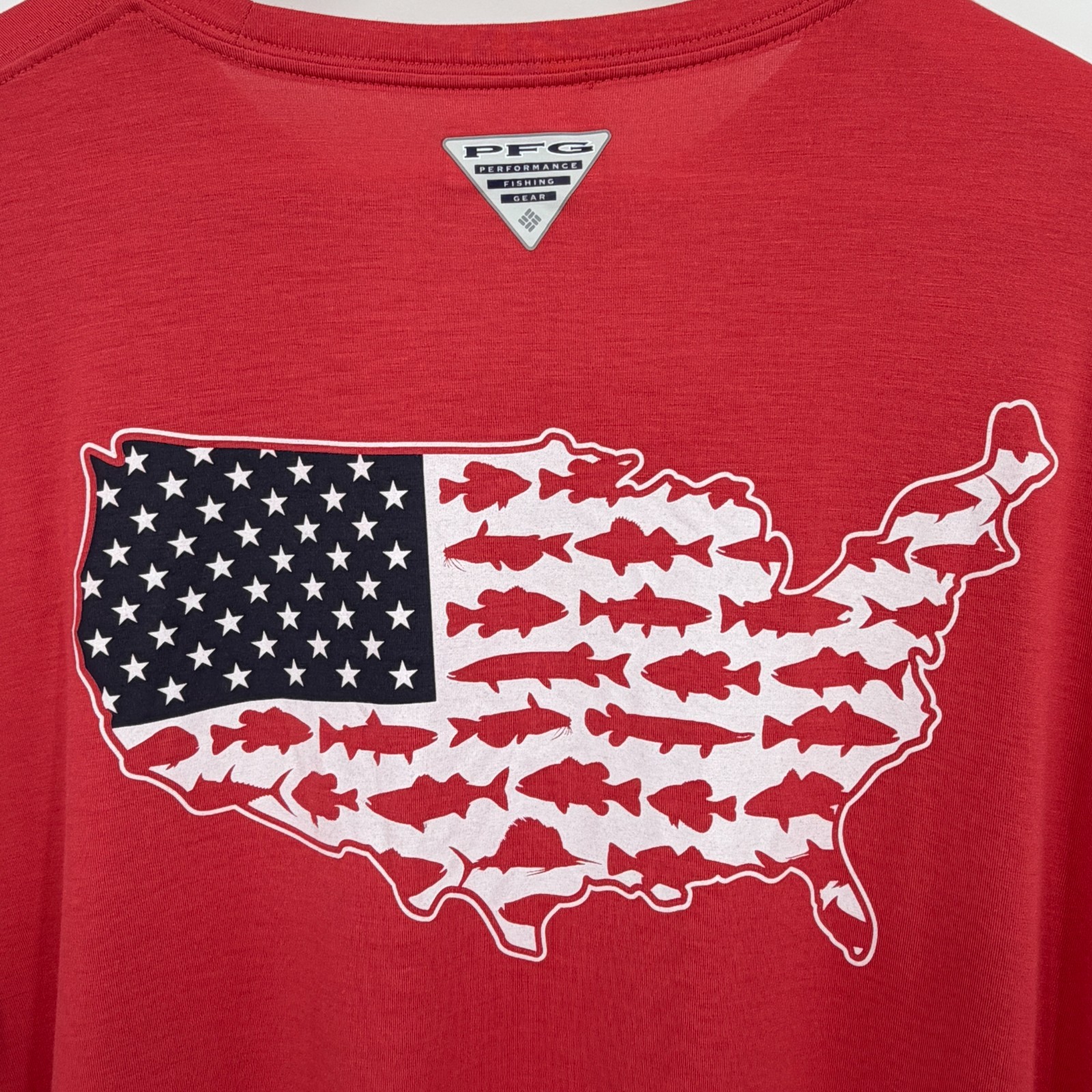 Columbia PFG Terminal Tackle T-Shirt Mens L Red White Blue USA 4th of July