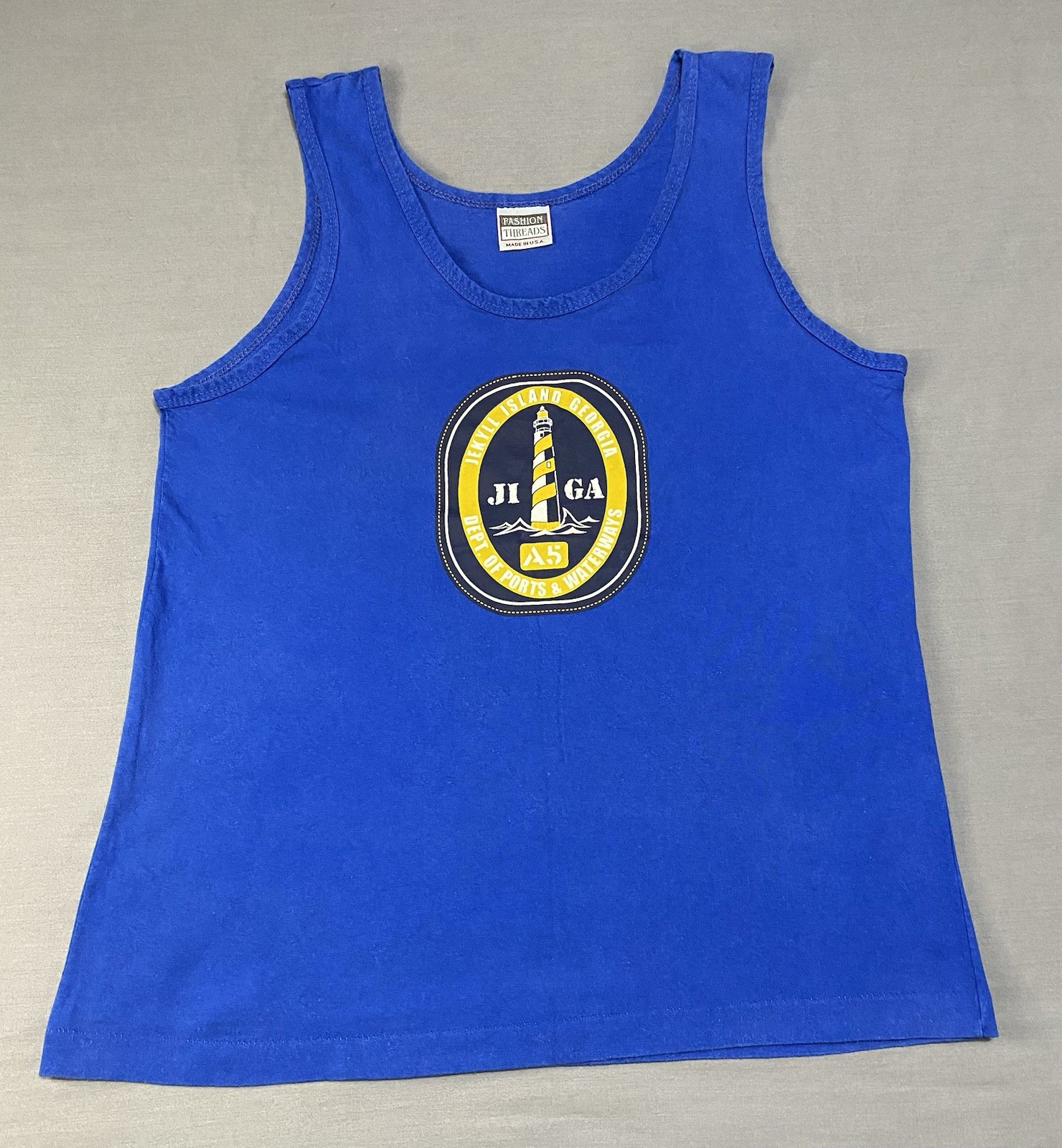 Vintage Fashion Threads Tank Top Men Medium Blue Jekyl Inland Georgia USA