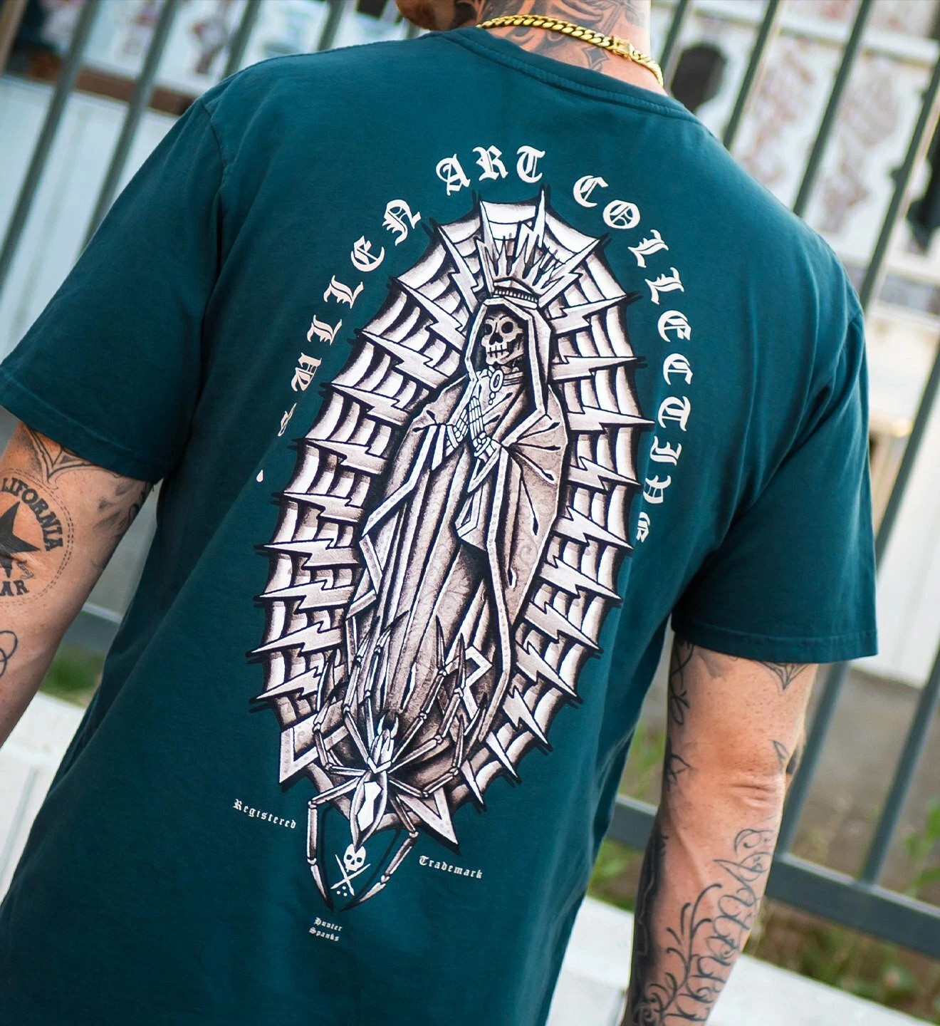 Sullen HR Spanks T Shirt Men’s Teal Tattoo Art Cotton Crew Neck Large SCM3633