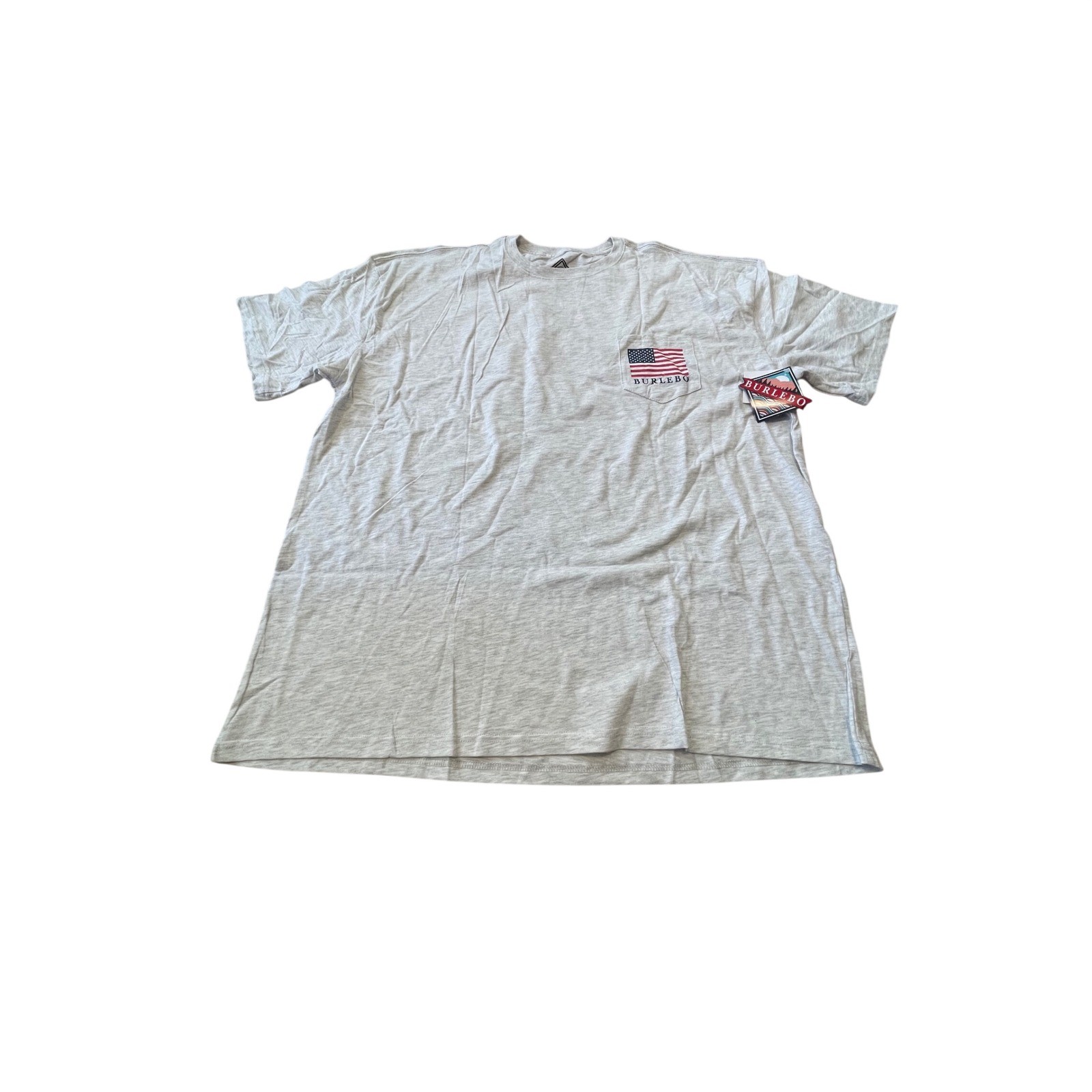 Burlebo Mens Heather Gray American Flag Pocket T-Shirt XXL NWT Short Sleeve I07