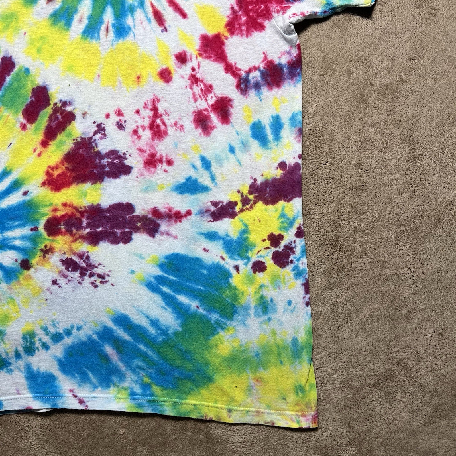 Vintage Hanes Single Stitch Tie Dye T Shirt Size XL Rainbow Swirl Blank 90s