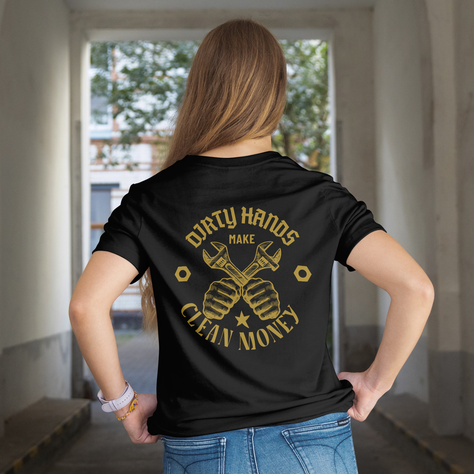 Dirty Hands Make Clean Money Work Shirt Blue Collar Tee Back Print