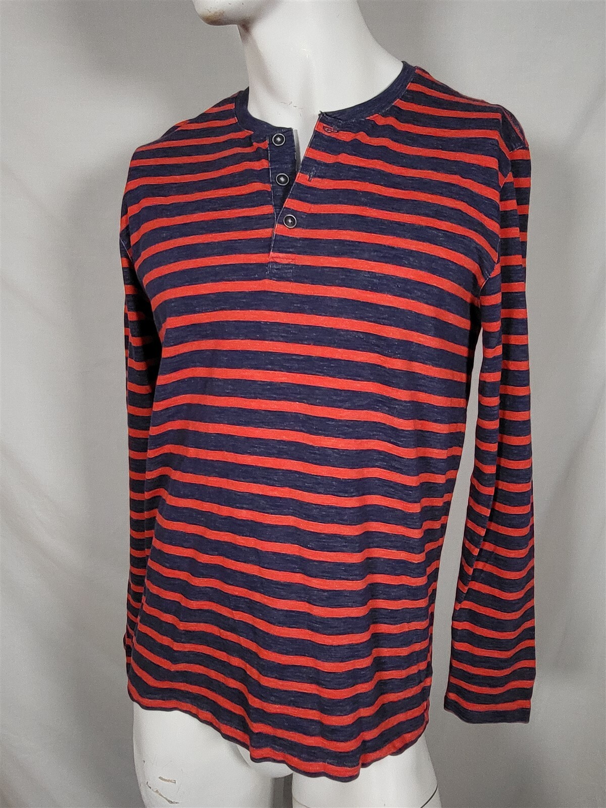 GAP Navy Blue Red Stripe Cotton Knit Henley Shirt sz L