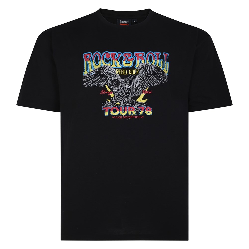 ESPIONAGE BLACK ROCK & ROLL T390 TEE SHIRT 2XL3XL4XL5XL6XL7XL8XL
