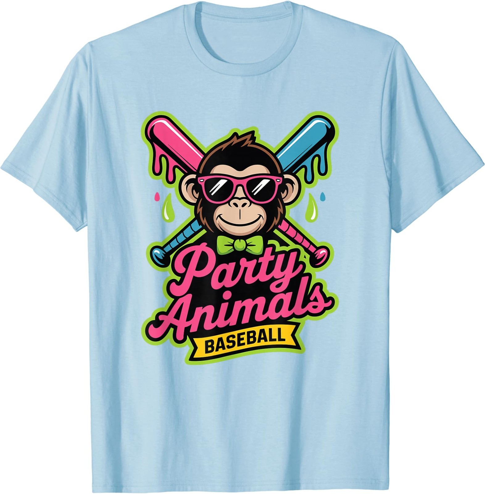 Party Animals Baseball Funny Monkey Vibrant Slime T-Shirt