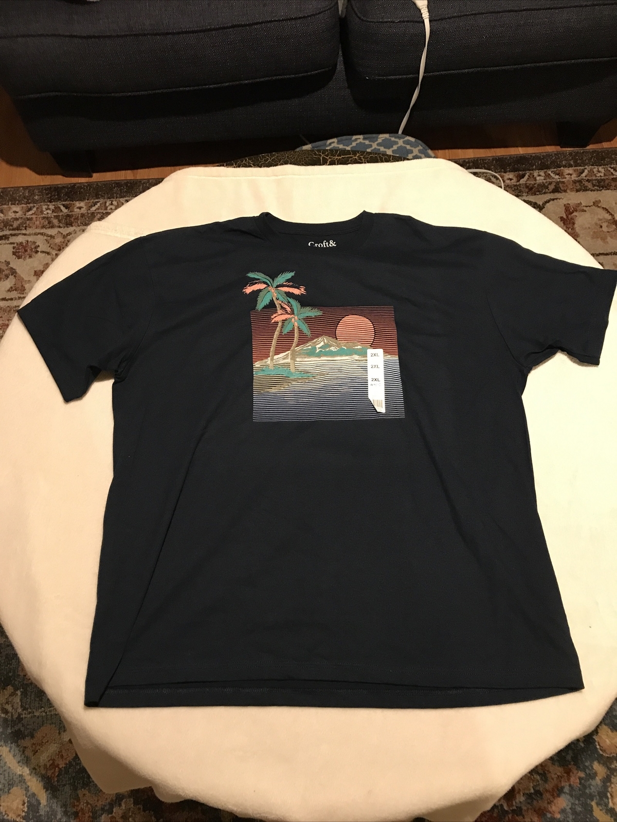 Croft & Barrow T-shirt Tropical Graphic Navy Blue 100% Cotton Men’s Sz 2XL New