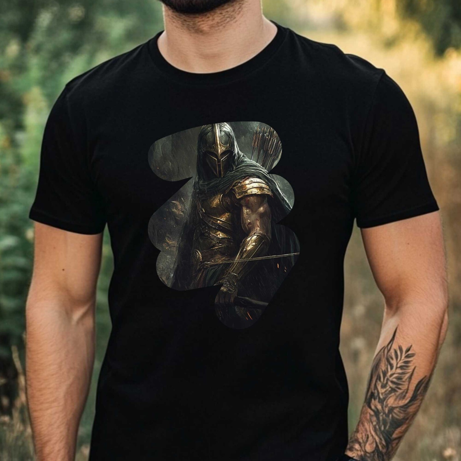 Mens Achilles Warrior Motif Cotton T-Shirt Size XS to 5XL