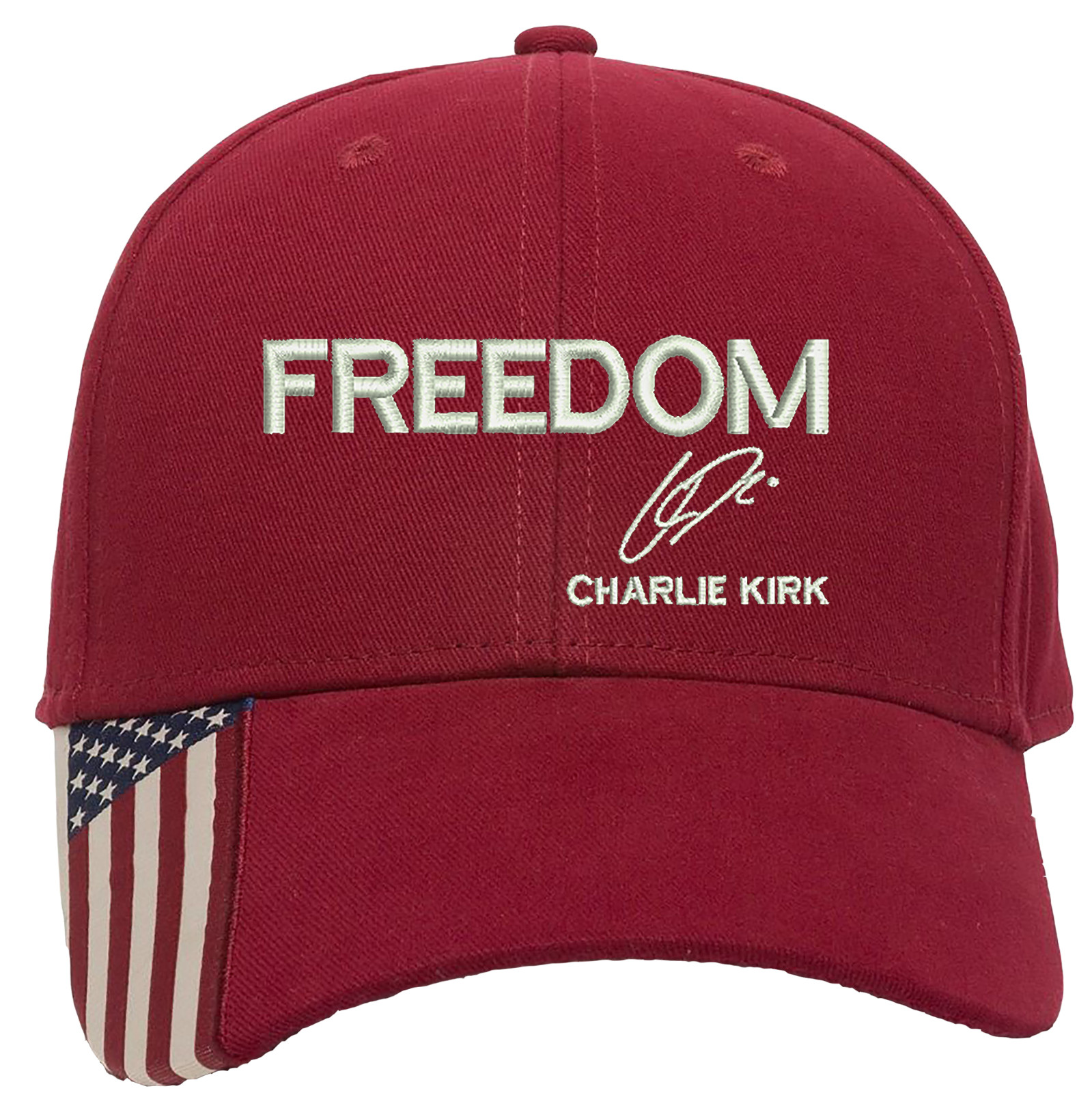 Freedom Charlie Kirk Signature Embroidered OFM Hat with US Flag on bill