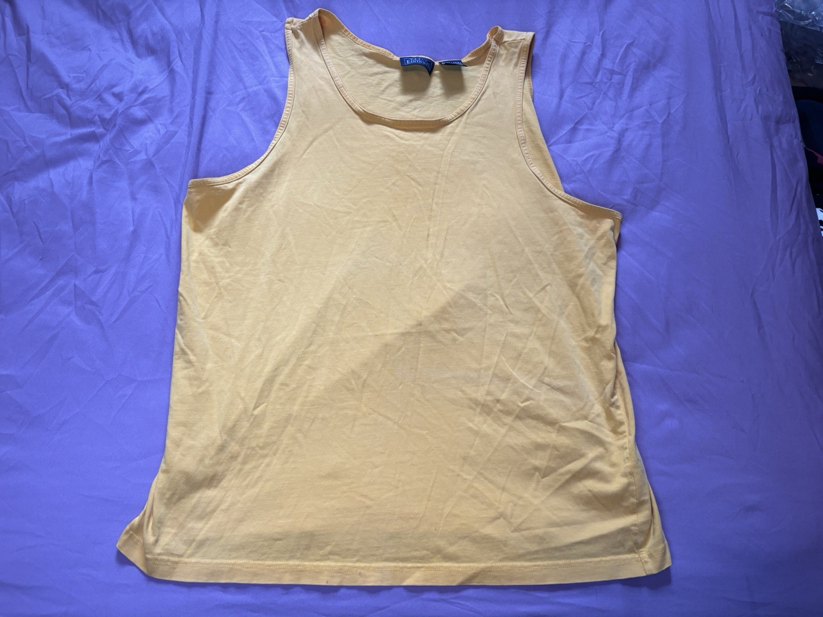 Vintage Basic Editions Tank Top Mens XL Yellow Sleeveless Shirt Blank Surf Beach