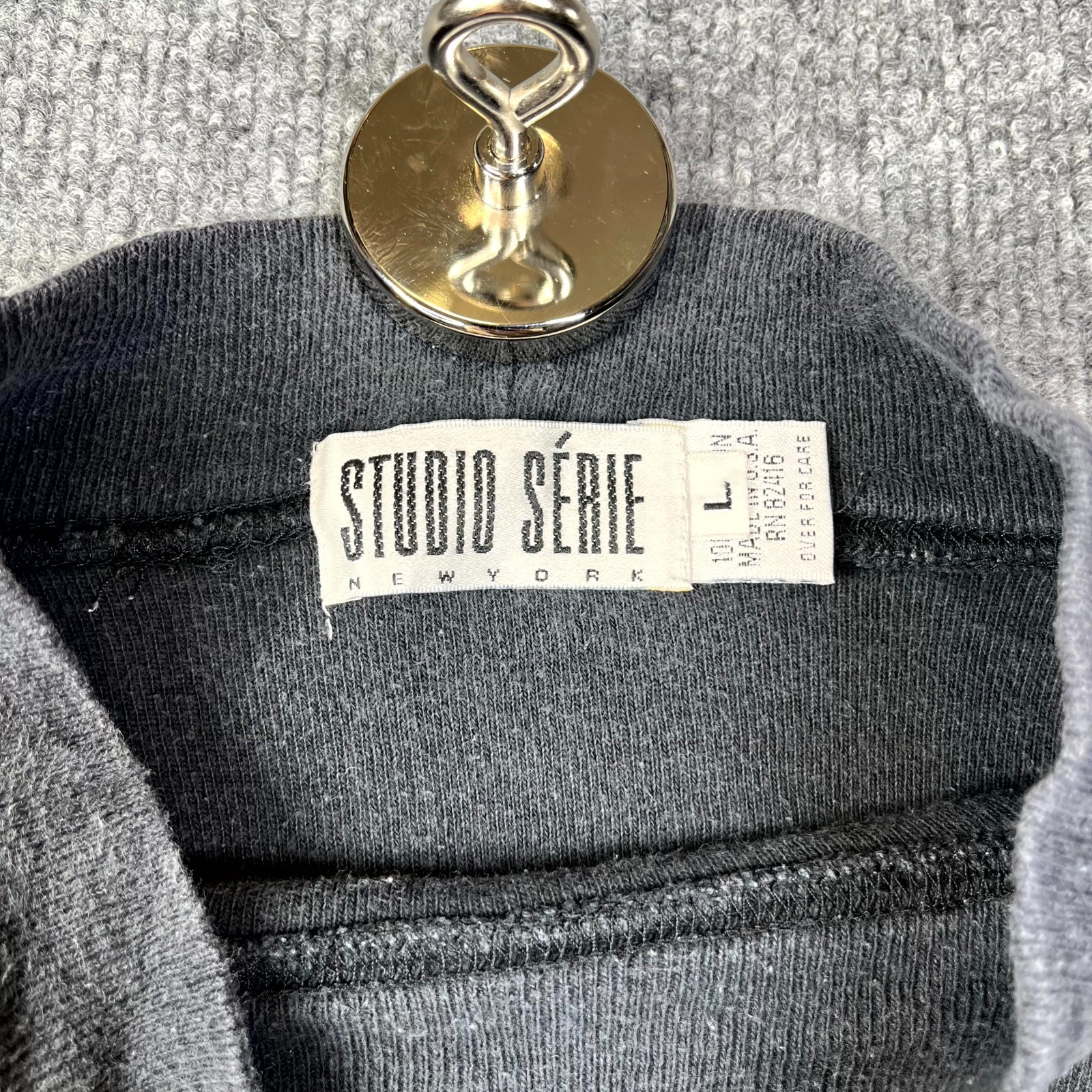 Studio Serie New York Shirt Mens Large Black Cotton Mock Neck Relaxed Flatlock