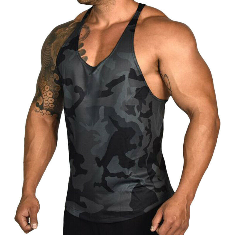 Mens Camo Stringer Sleeveless Tank Tops Gym Sports Workout Fitness Vest T-Shirts