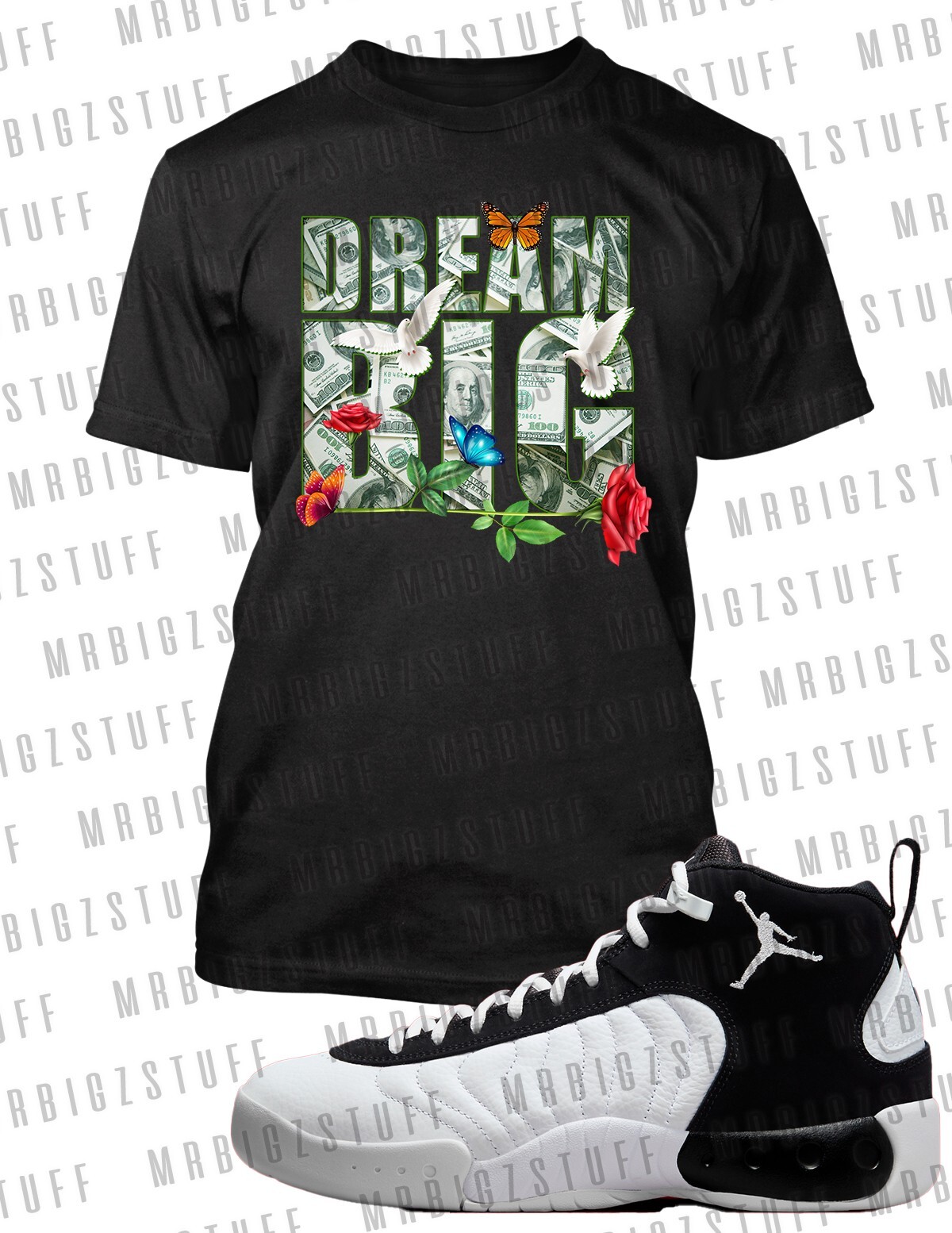 Big Dreams Money Streetwear Tee Shirt Grey Stone 8XL Hip Hop Sport Big and Tall