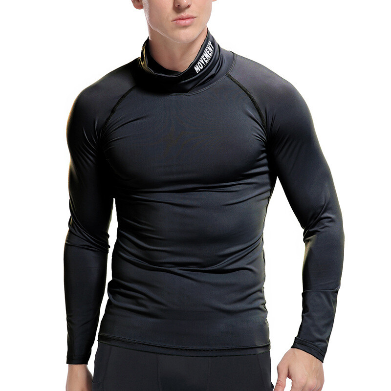 Zonbailon men’s T-shirt quick drying tight sweat wicking high collar base shirt