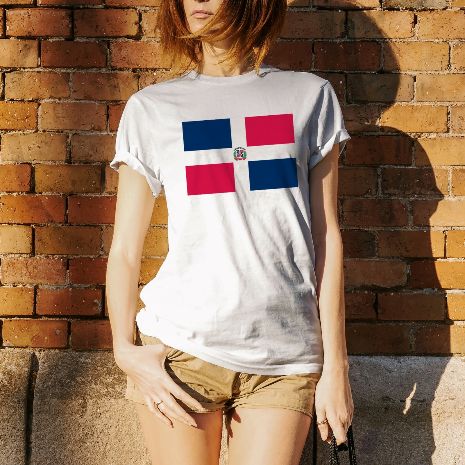 Dominican Republic Latin American Flag Basic Cotton T-Shirt – White