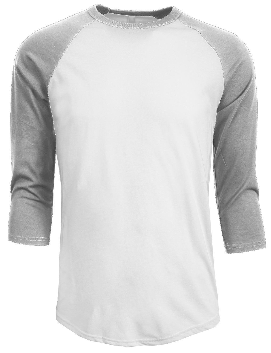 3/4 Sleeve Plain Baseball Raglan T-Shirt Tee Mens Sports Jersey White Gray 2XL