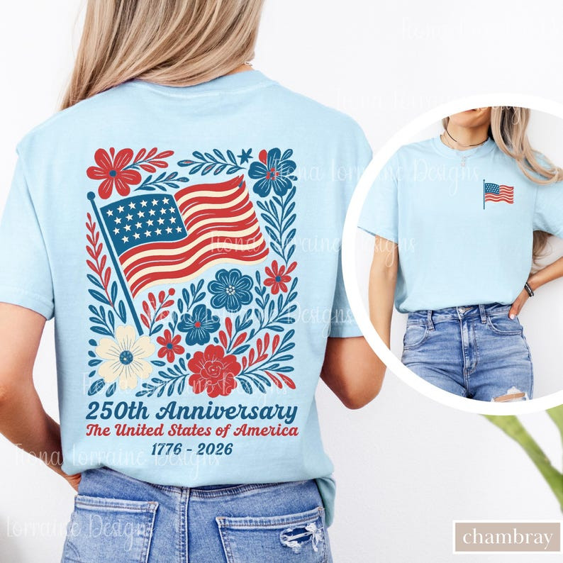 Comfort Colors Boho Floral American Flag Shirt 250th Anniversary 4thOf July Gift