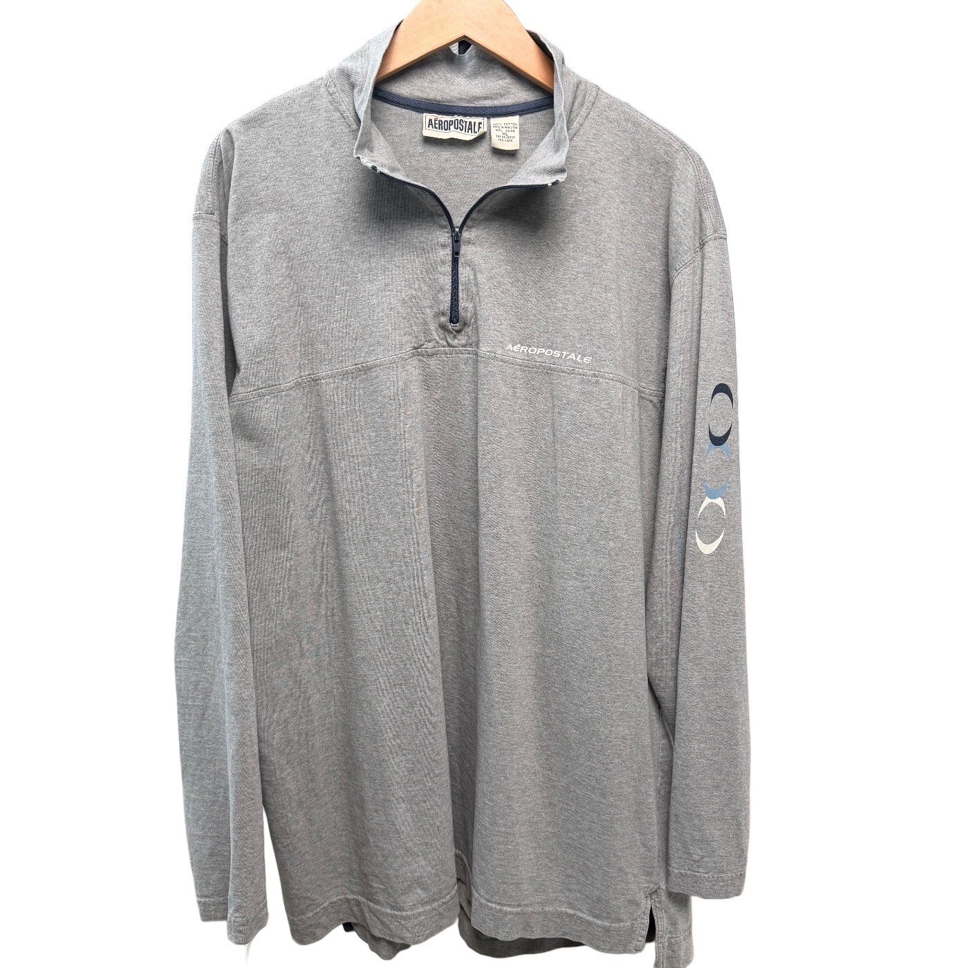VTG 90s Aeropostale 1/4 Zip Pullover Gray Cotton XL Gorpcore Skater Streetwear