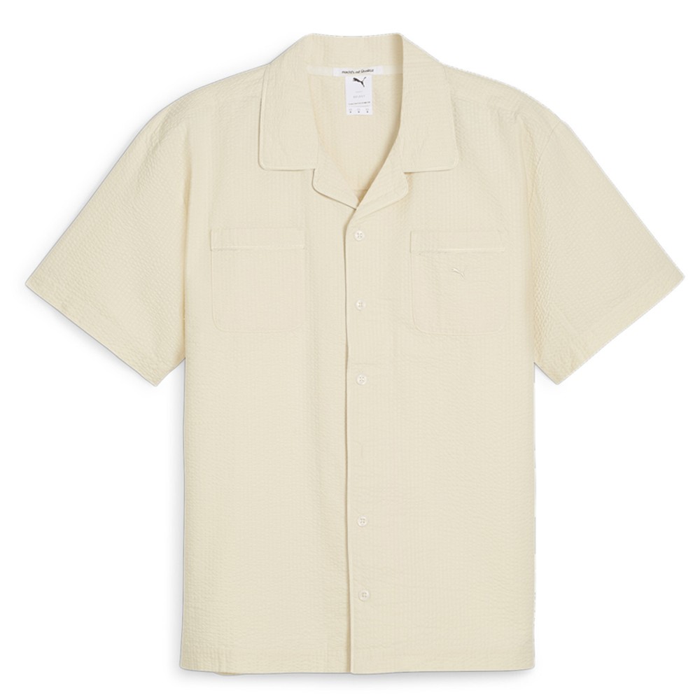 PUMA Made With Quality Seersucker Collared Short Sleeve Button Up Shirt Mens Siz