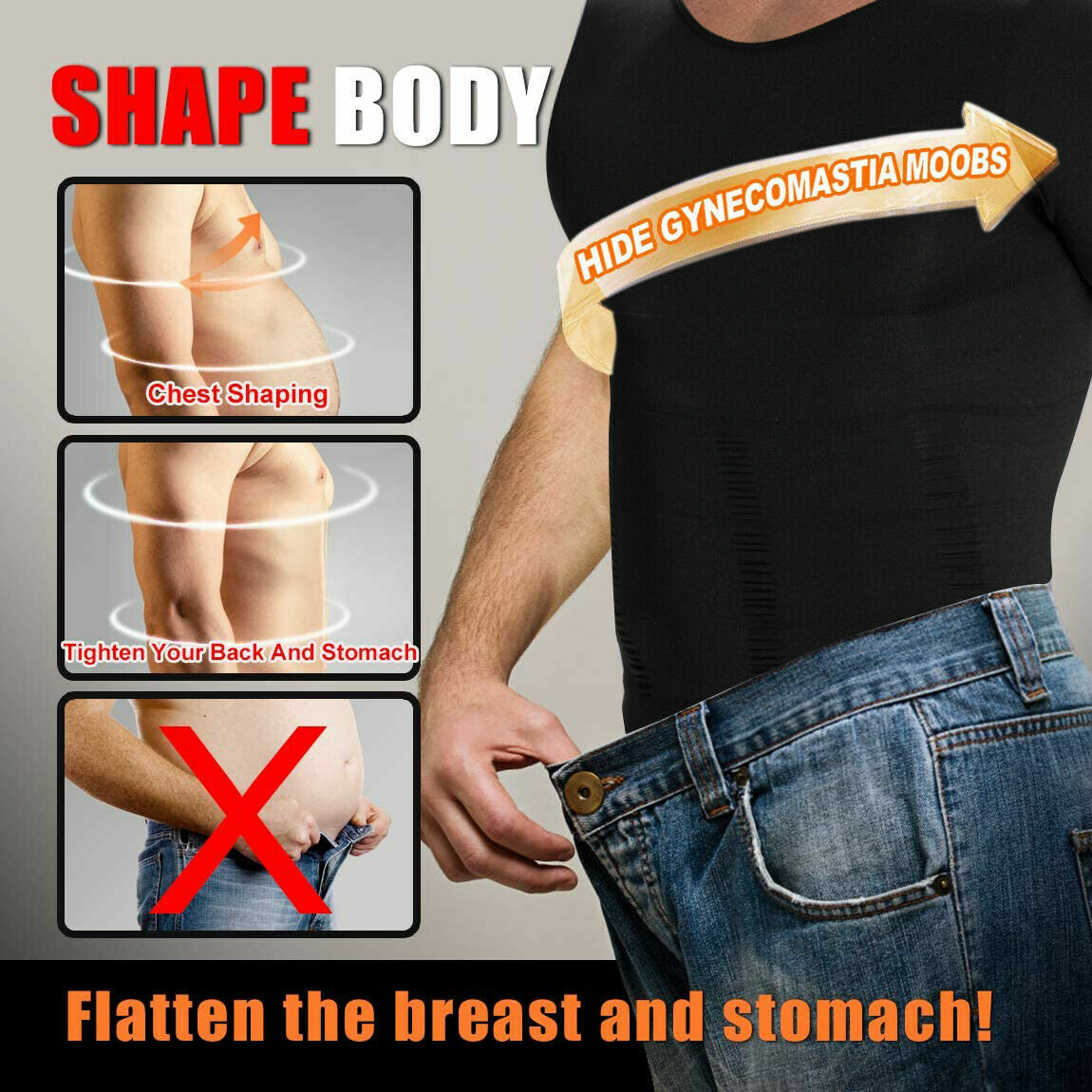 Men Slimming Body Shaper Gynecomastia T-shirt Posture Corrector Vest Compression