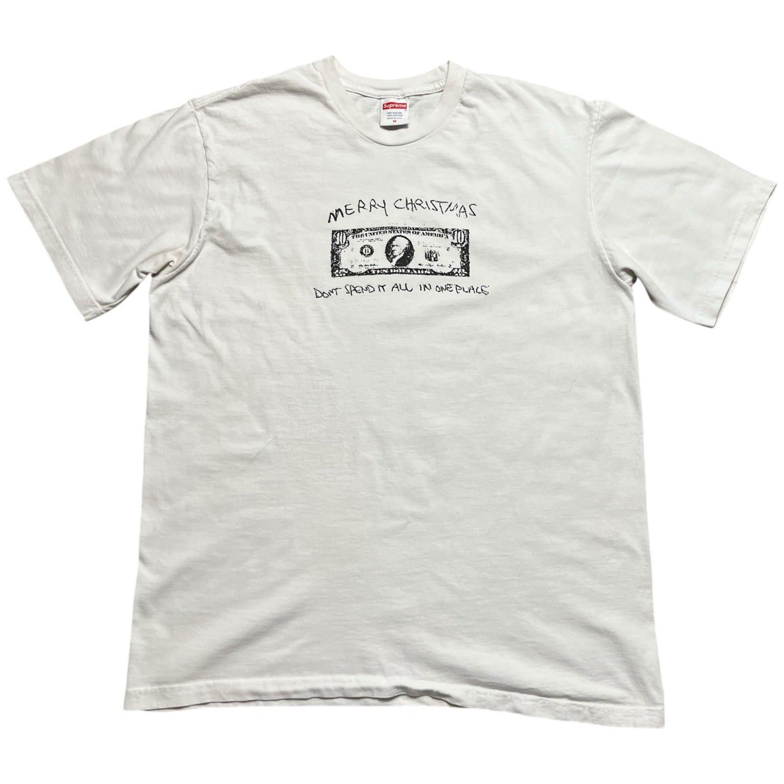 Supreme Merry Christmas 10 Bucks Shirt Size Medium Streetwear Skate Hype White