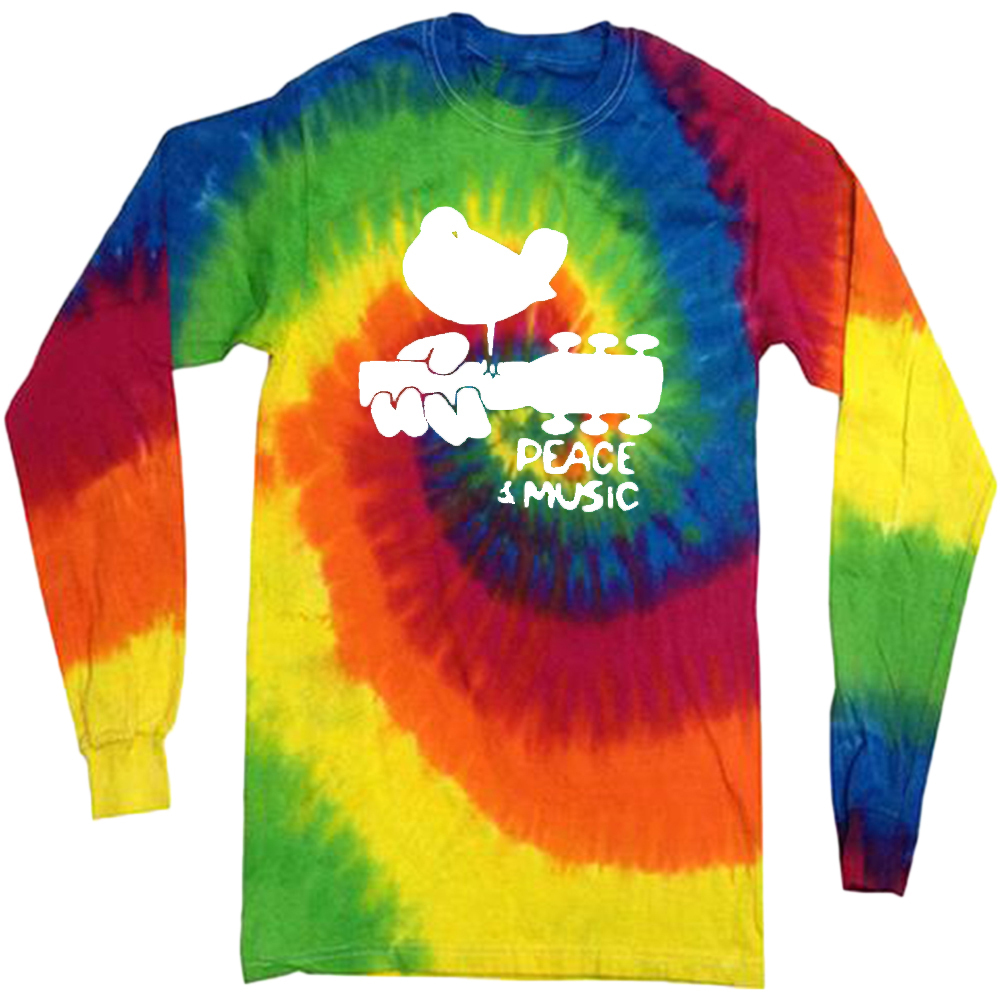 Woodstock tie dye shirt long sleeve tie dyed tee long sleeved tie dyed peace