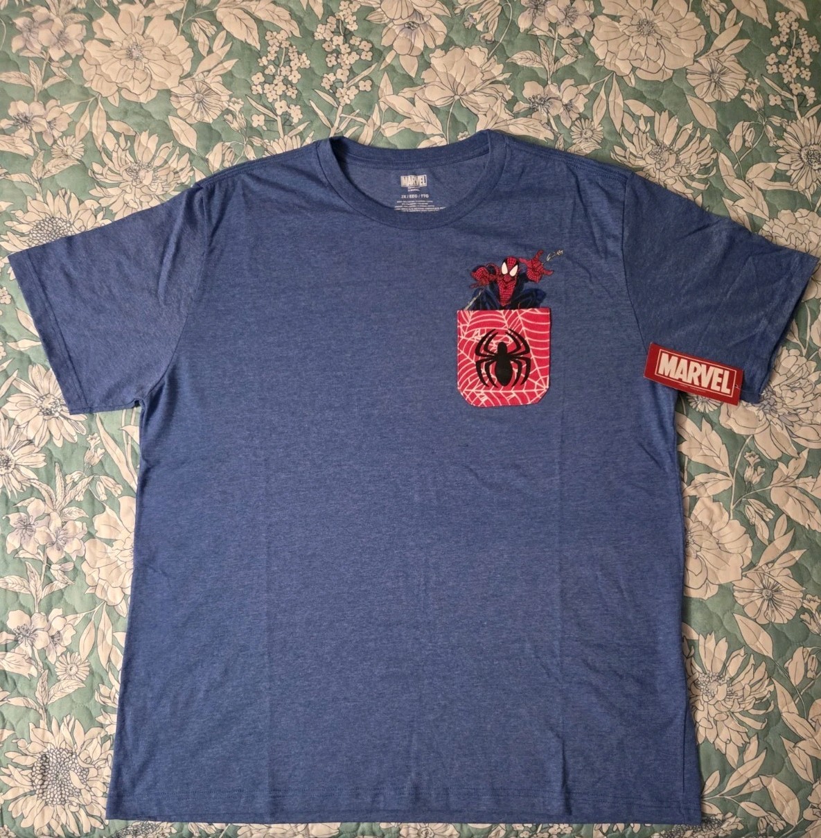 Marvel Comics Mens Denim Blue Spider-Man Pocket Tee T-Shirt 2x