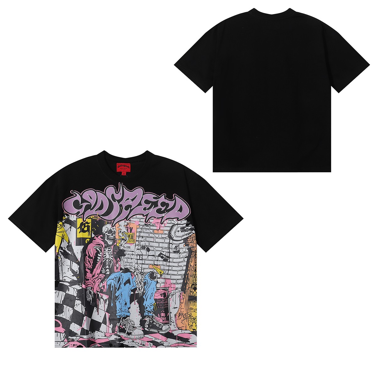 Godspeed Graffiti Style Tee Streetwear Men’s Hip Hop Oversized Graphic T-Shirt