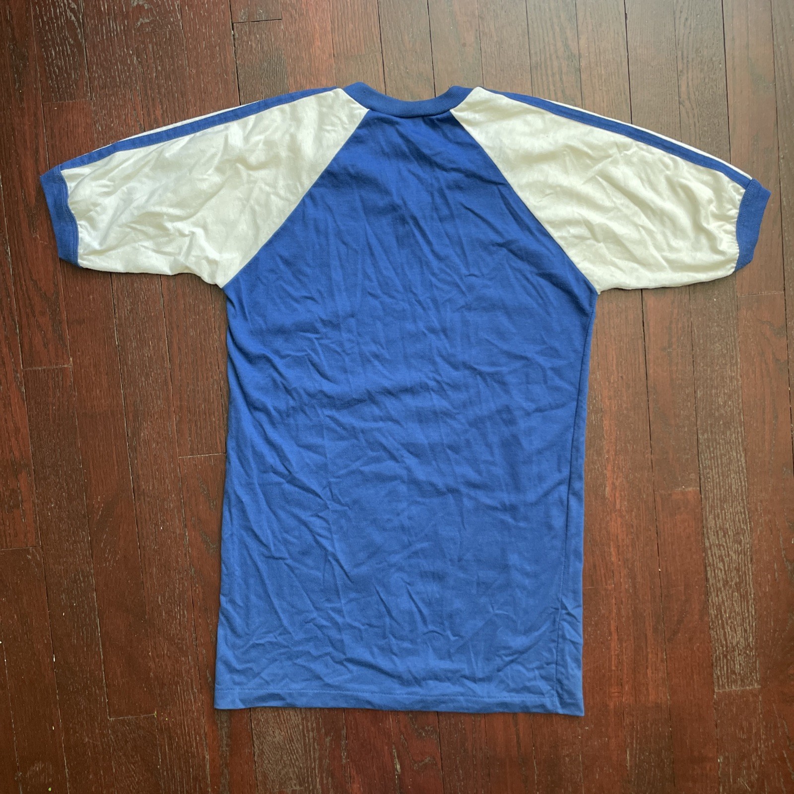 80s Vtg Adidas Trefoil USA MADE V-Neck LONG jersey Tee shirt blue white size M