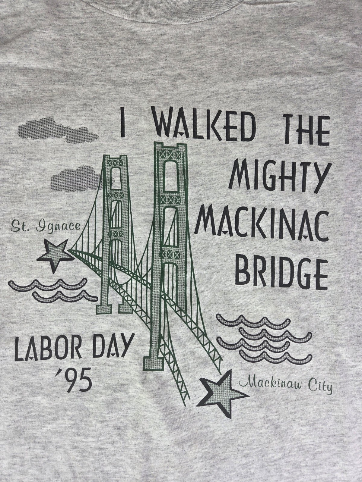 VTG Mackinac Bridge Labor Day Walk 1995 XL T Shirt Mighty Mac Bridge Details