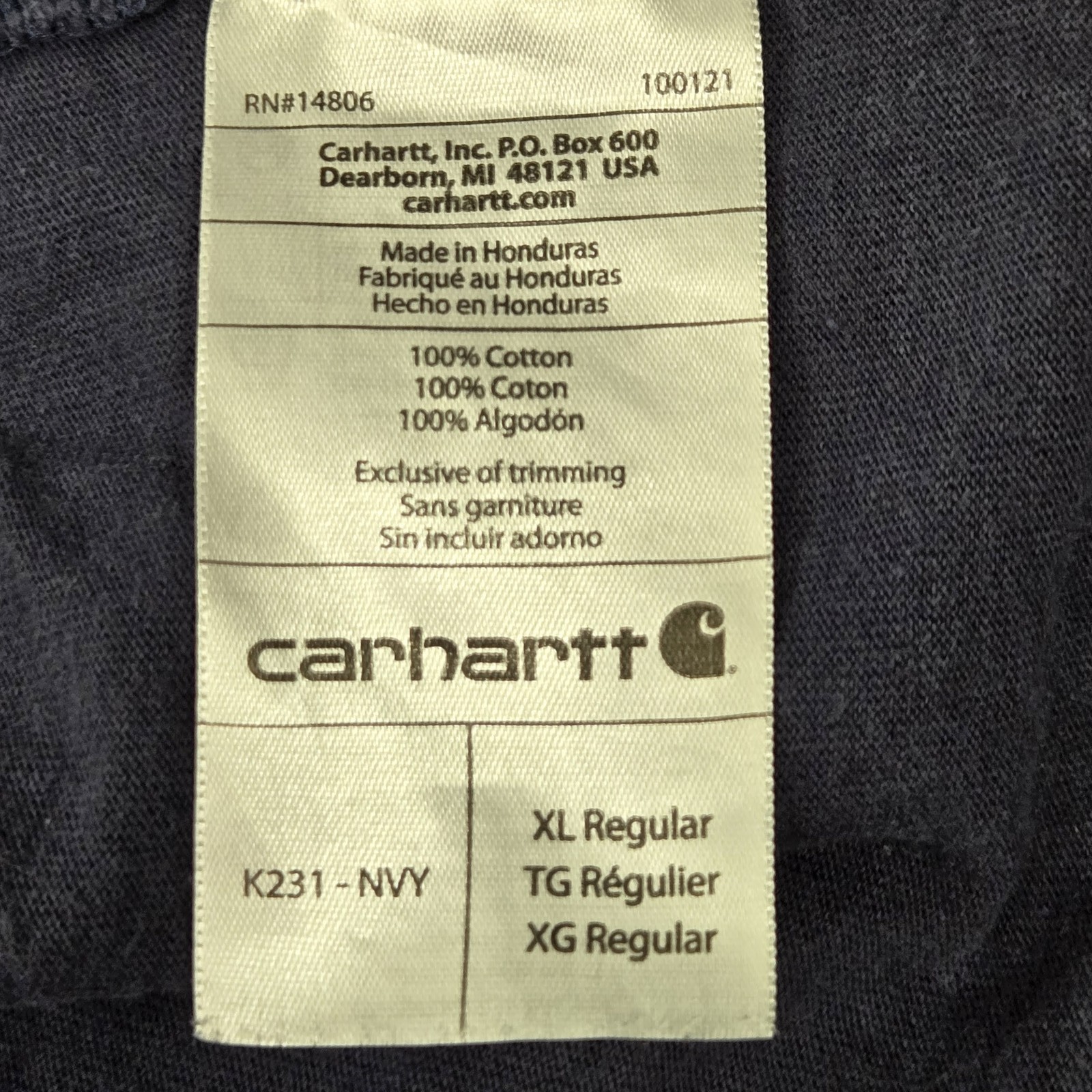 Carhartt Men Shirt XL REGULAR Navy Logo K231 Original Fit Long Sleeve