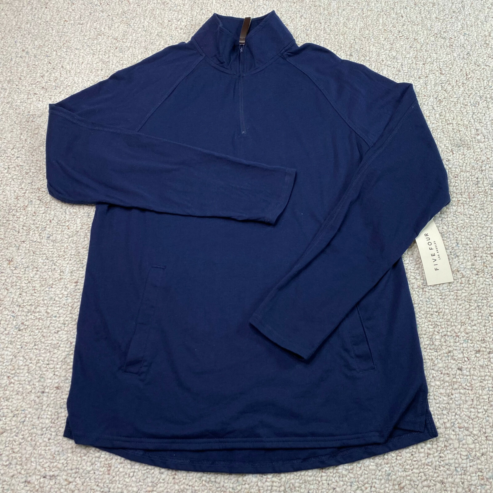 NEW Five Four Mens Top sz M Navy Long Sleeve 1/4 Neck Lightweight Stretch Casual