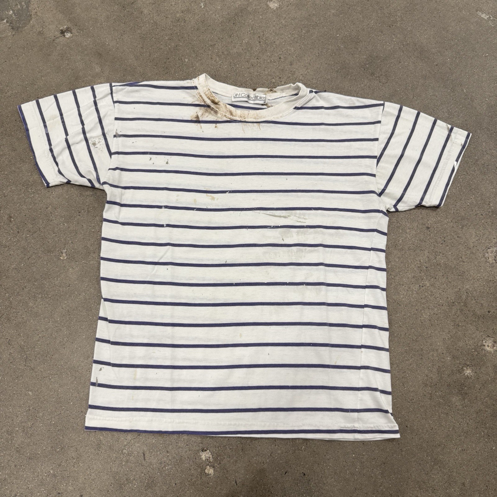 VINTAGE 00s THRASHED PAINT STRIPED T SHIRT WHITE PURPLE MENS SMALL