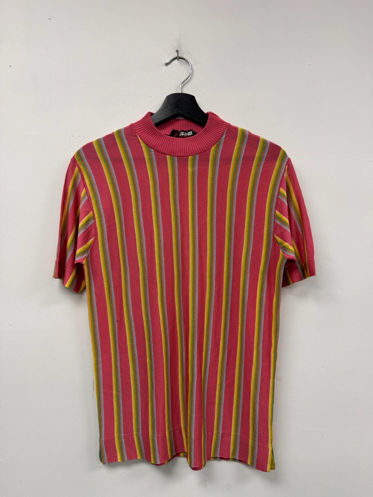 Vintage Europe Craft Sweater Mens Small Multicolor Stripe Mock Neck 80s