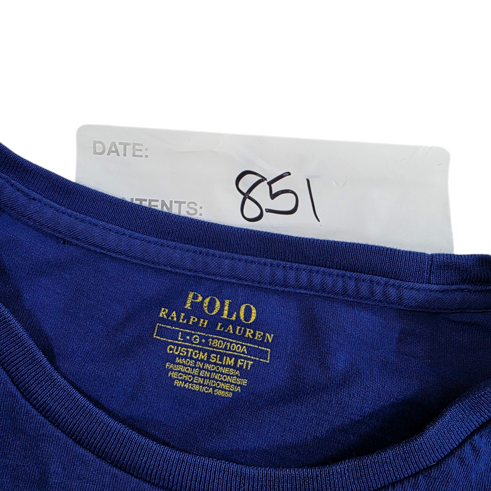 Polo Ralph Lauren T-Shirt Mens Large Blue Custom Slim Fit Crew Neck Long Sleeve