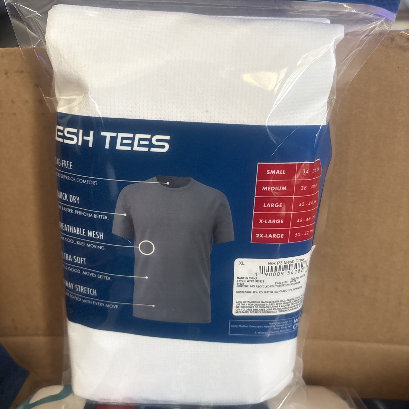 Wrangler Men’s Size XL White 3-pack Performance Mesh Tees